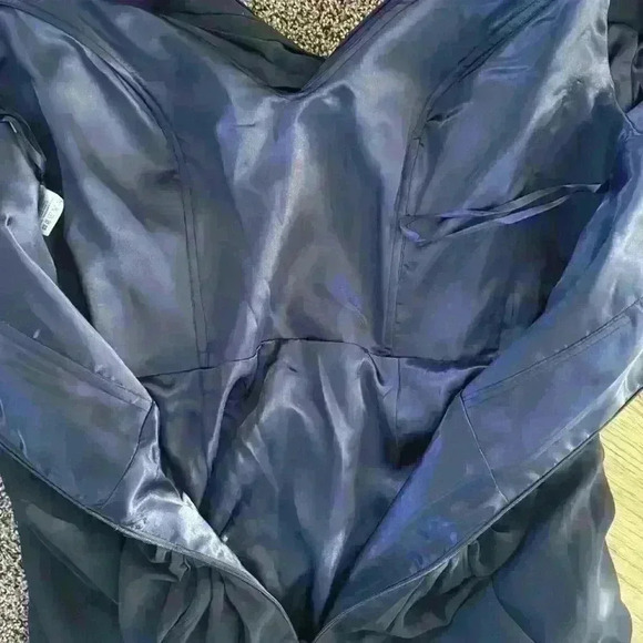 Navy Ruched Column Off Shoulder Long Gown Size 16 - Picture 8 of 9